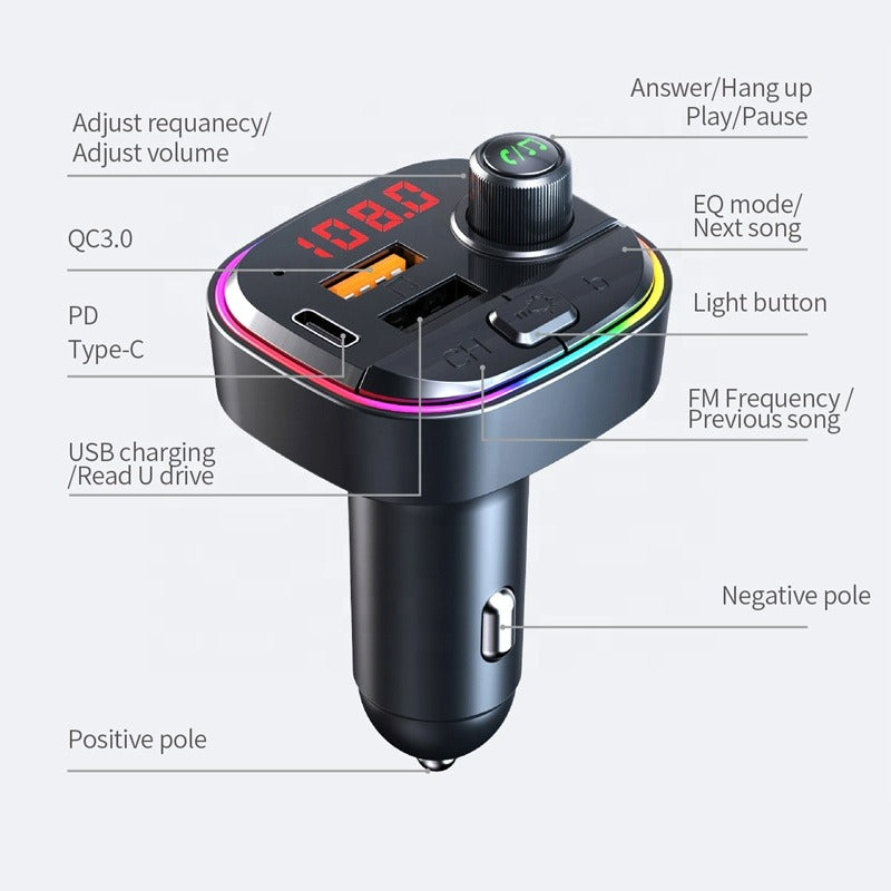 Bluetooth Car Wireless Phone Charger Transmitter FM Radio iPhone Typc C charger Bluetooth Car Wireless Phone Charger Transmitter FM Radio iPhone Typc C charger